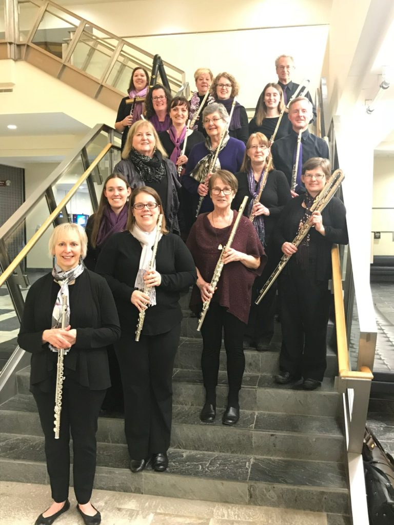 Baltimore Flute Choir on steps at Towson University